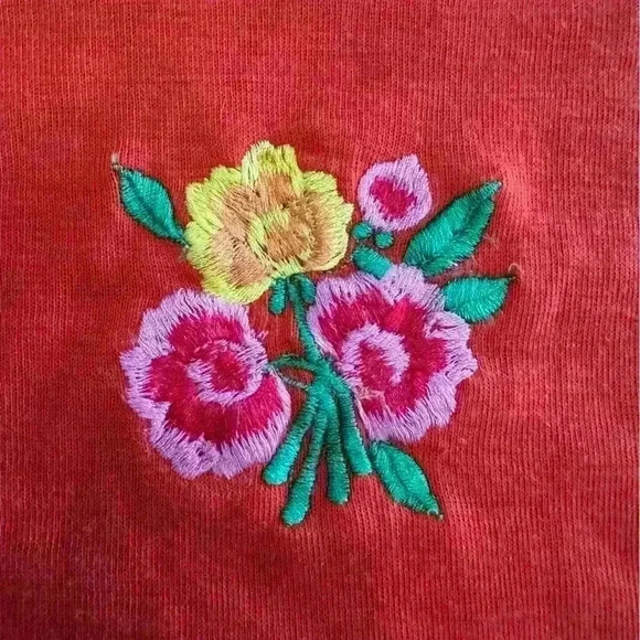 Vintage Orange Embroidered‎ Floral Sweater - Size M, Bright and Cheerful - Picture 5 of 5